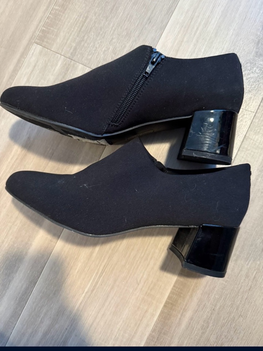Anne Klein Black Side-Zip Ankle Booties with Low Block Heel